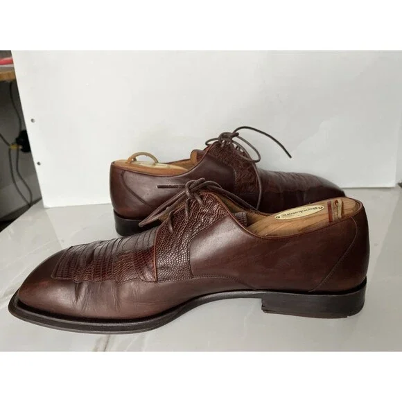 Mezlan Brown Embossed Leather Square Toe Men Dress Lace Up Oxfords Shoes Sz 12 Mezlan Burnished Calfskin Lace-Up Oxford/20671 – MilanoMensWear main image 3